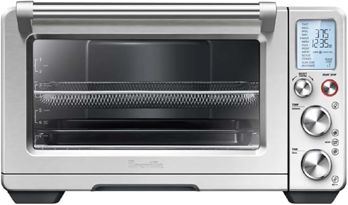 Breville Smart Oven Air Fryer Pro Brushed Stainless Steel, showcasing its large interior and control panel with 13 cooking function selections