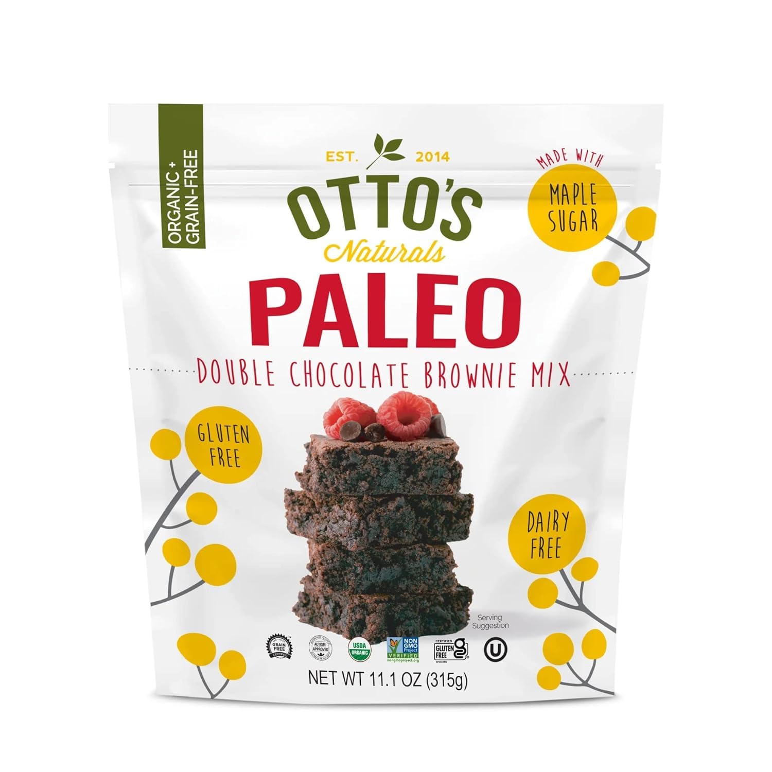 Otto's Naturals Grain-Free Paleo Double Chocolate Brownie Mix box with brownies.