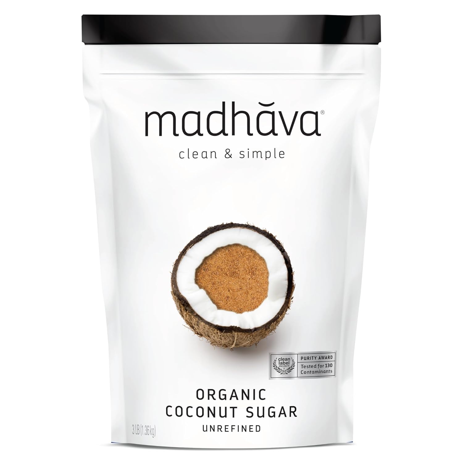 MADHAVA Organic Coconut Sugar 3 Lb Bag Natural Sweetener Unrefined Vegan Non GMO Coffee Tea Recipes