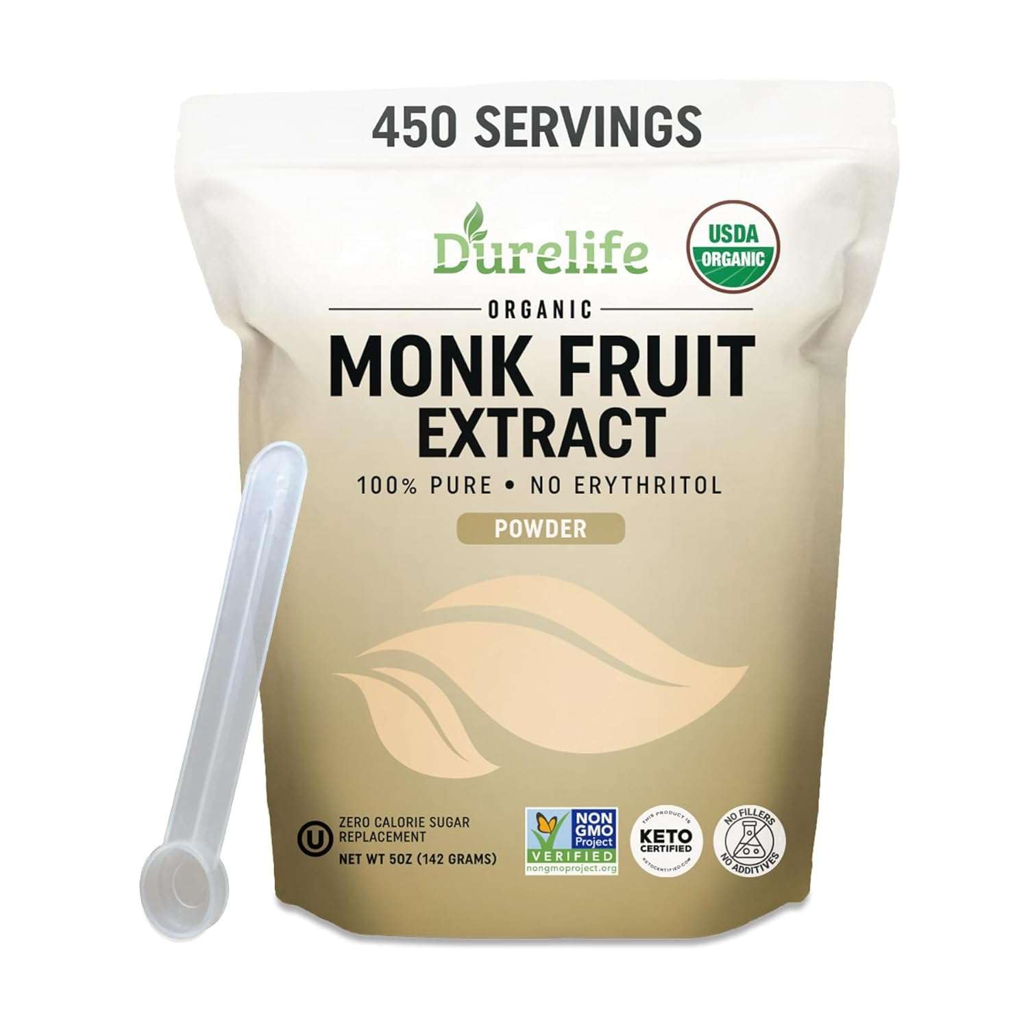 Durelife Organic Monk Fruit Sweetener No Erythritol 100% Pure Extract Powder Zero Calories 5 oz