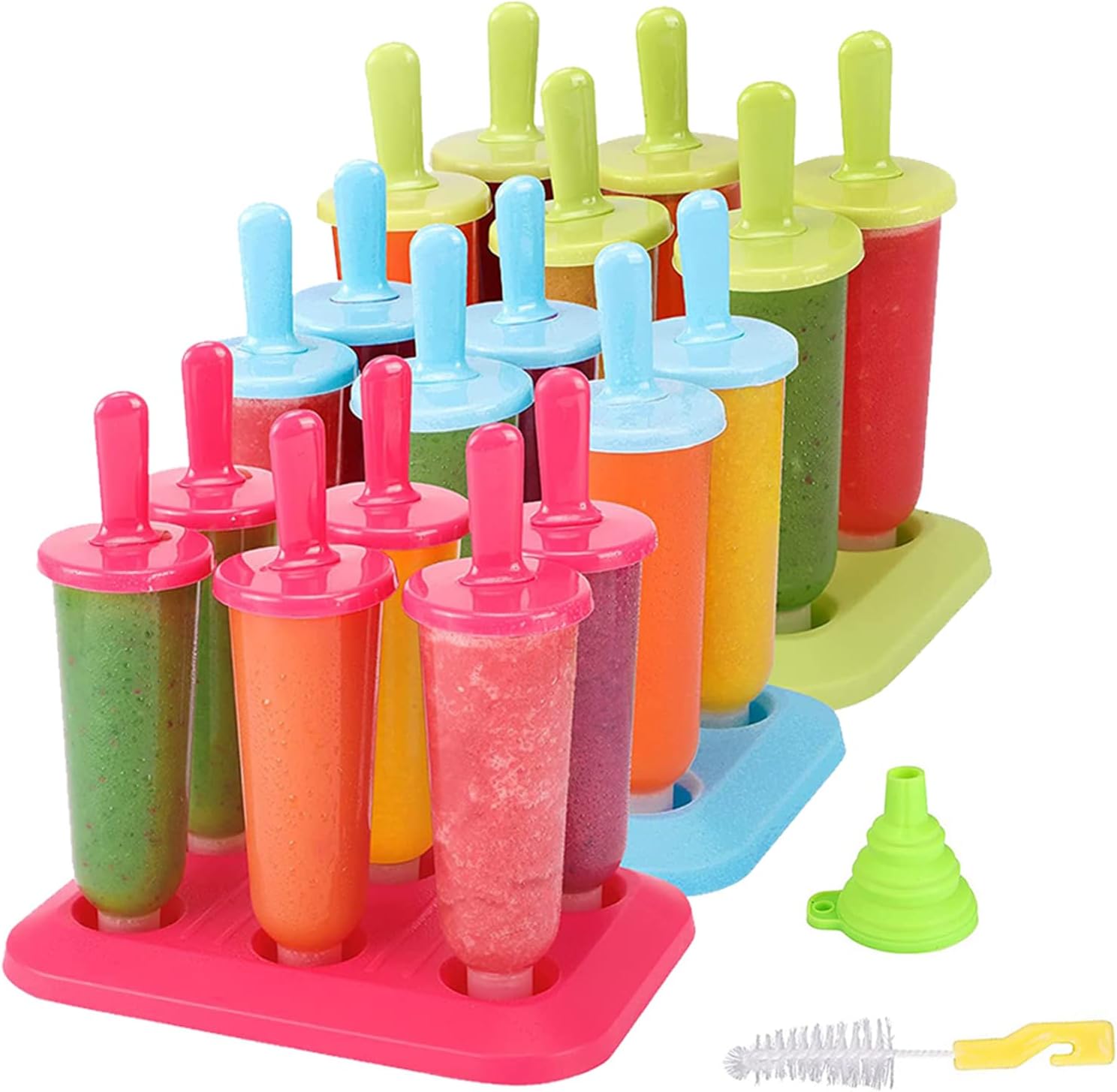 BAKHUK Popsicle Molds 3 Sets Ice Pop Maker with Funnel and Brush Reusable Easy Release Non-Stick