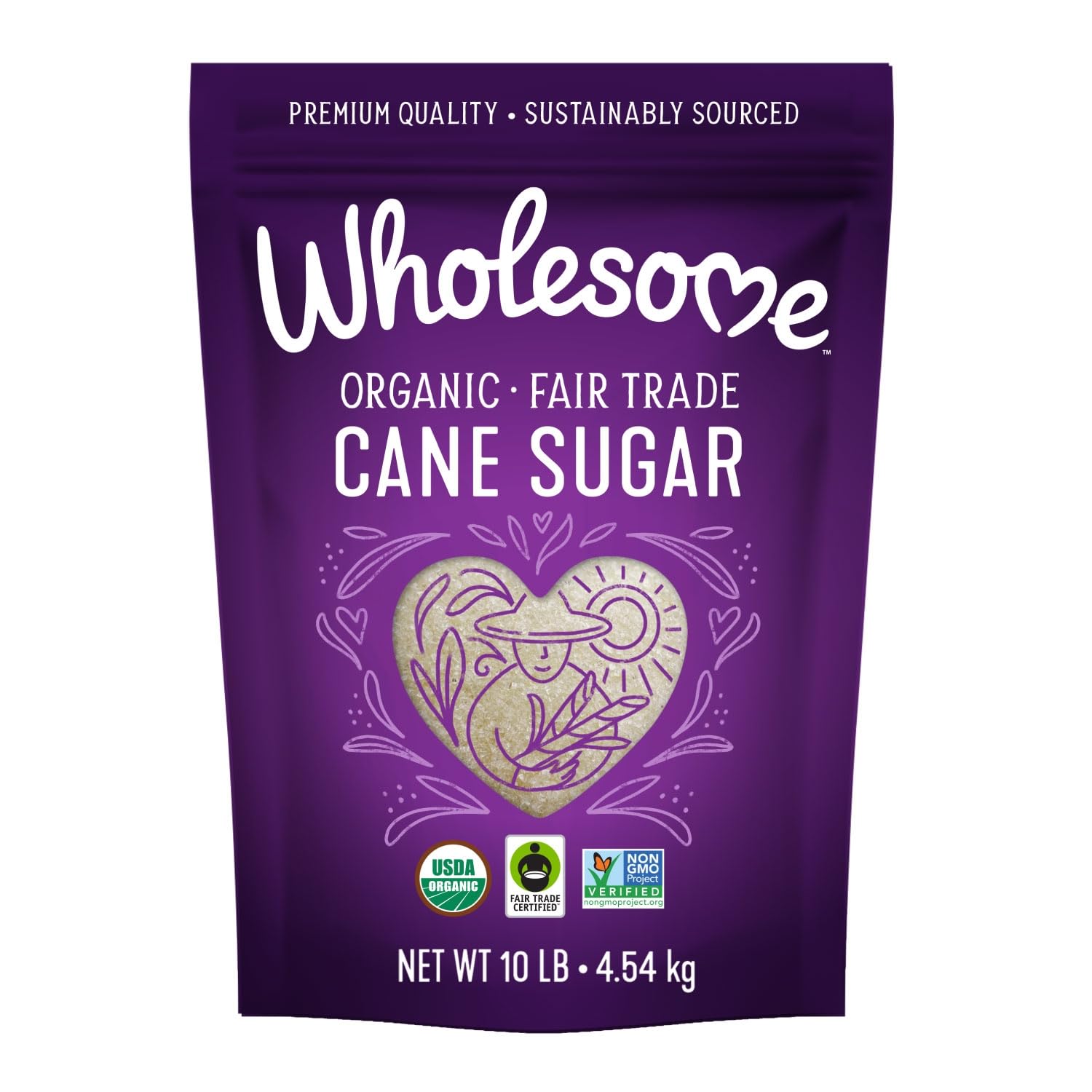 Wholesome Sweeteners Organic Cane Sugar 10 Pound Fair Trade Non GMO Gluten Free Vegan Pure Baking Sweetener