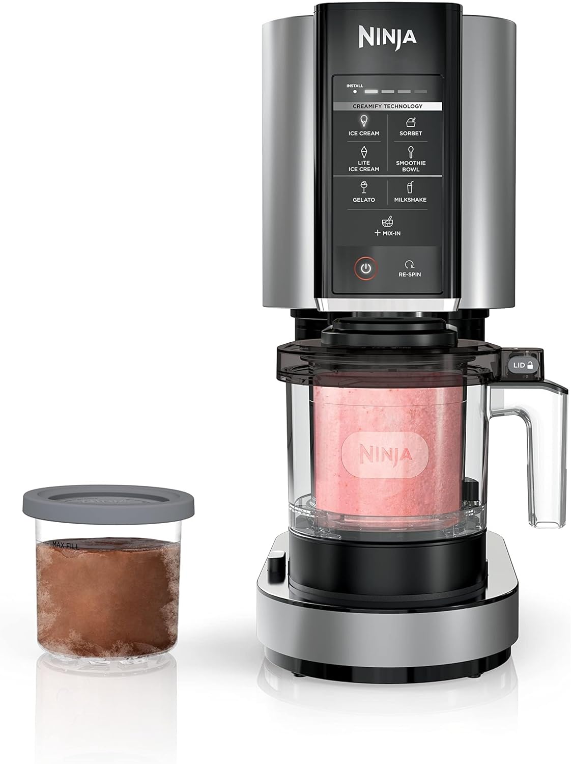 Ninja NC301 CREAMi Ice Cream Maker with two pint containers.