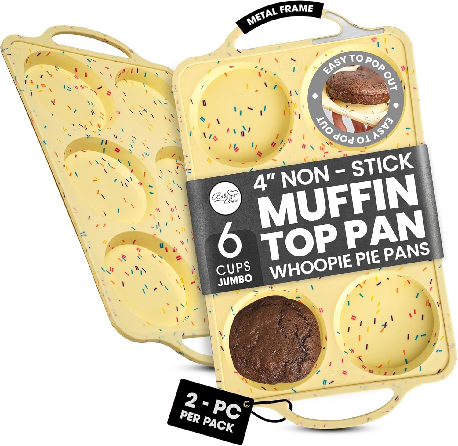 Jumbo Top Silicone Muffin Pans 2 Pack Non-Stick Baking Cupcake Pans for Muffin Tops Drop Cookies Whoopie Pie Shells Confetti Design