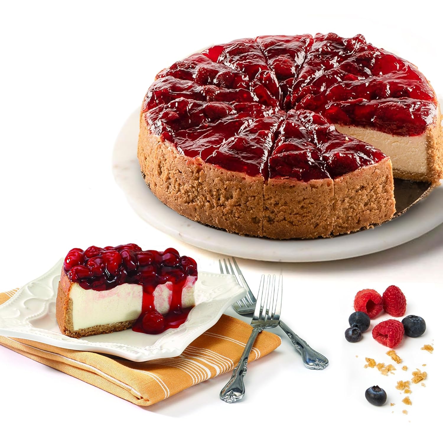 David's Cookies Strawberry Cheesecake, a whole 10-inch cake topped with fresh strawberries.